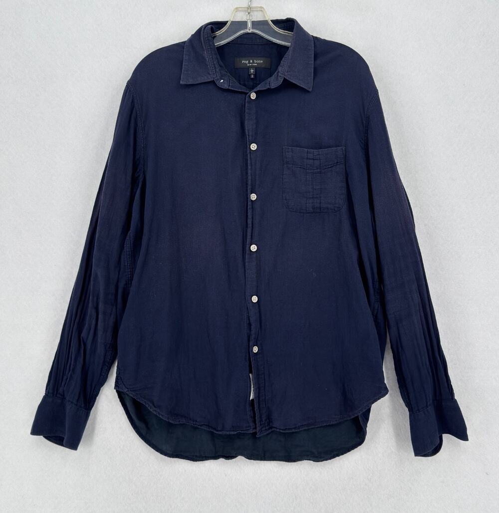 Rag & Bone Mens Blue Brushed Cotton Long Sleeve Button Down Shirt Sz L